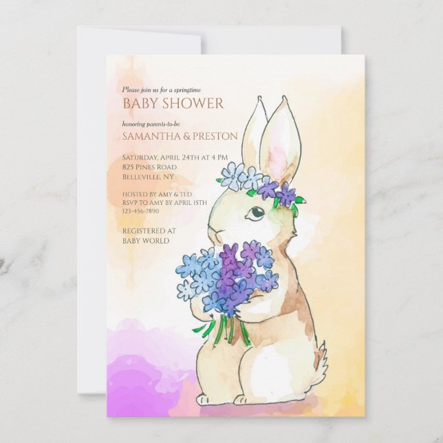 Bunny Avec Invitation Baby shower Bouquet Fleur (Devant)