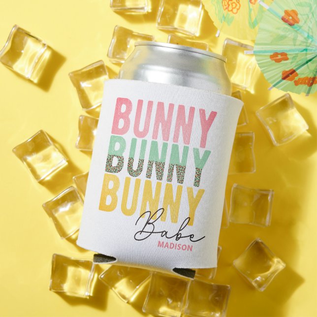 Bunny Babe Cute Modern Girly Easter Personalized Can Cooler (In Situ Summer)