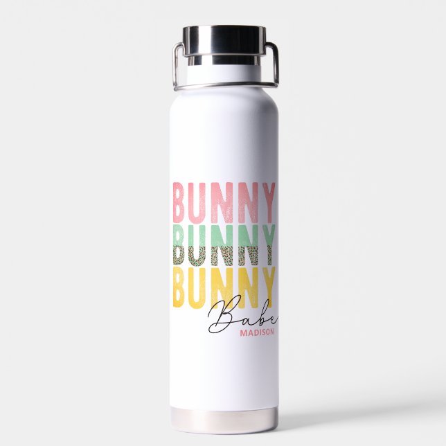 Bunny Babe Cute Modern Girly Easter Personalized Water Bottle (Back)