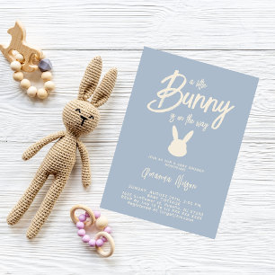Bunny Baby Boy Shower Cute Light Blue Invitation