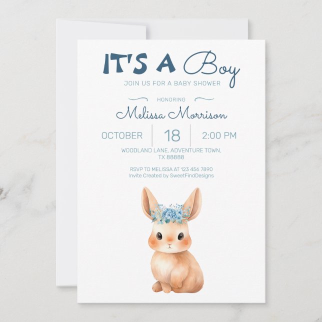 Bunny Baby Boy Shower Invitation (Front)