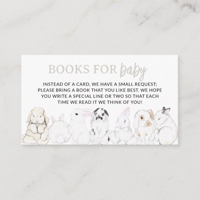 Bunny Baby Shower Books For Baby Library Enclosure Card (Front)