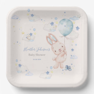 Bunny Baby Shower Boy Paper Plate