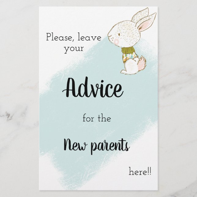 Bunny Baby Shower Game - Advice Flyer (Front)
