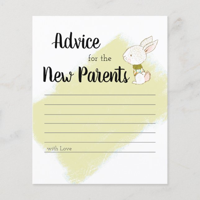 Bunny Baby Shower Game - Advice Flyer (Front)