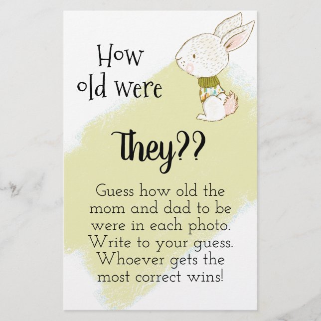Bunny Baby Shower Game - How old are they Flyer (Front)