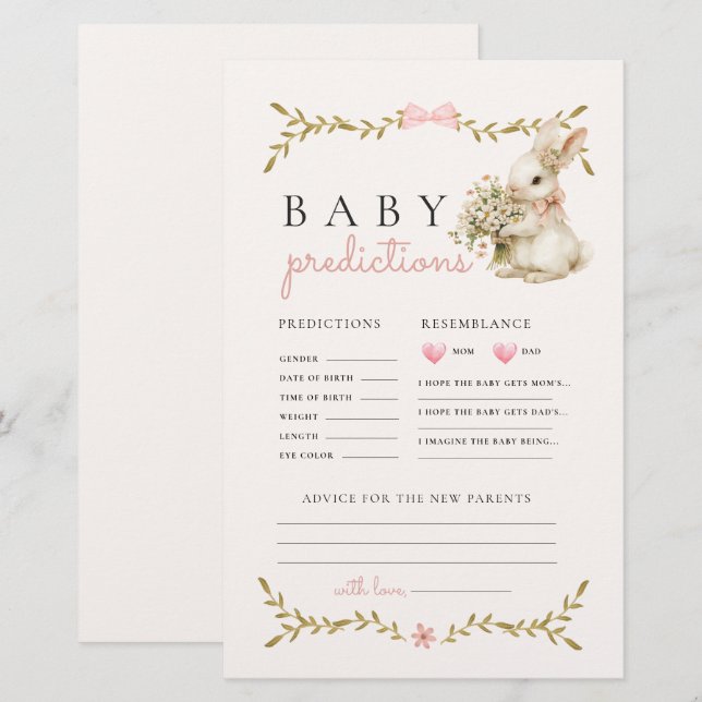Bunny Baby Shower Game Predictions & Advice Stationery (Front/Back)