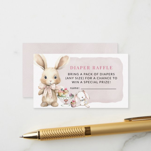 Bunny Baby Shower Girl Diaper Raffle Enclosure Card (Front/Back In Situ)