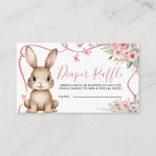 Bunny Baby Shower Girl Pink Floral Diaper Raffle Enclosure Card
