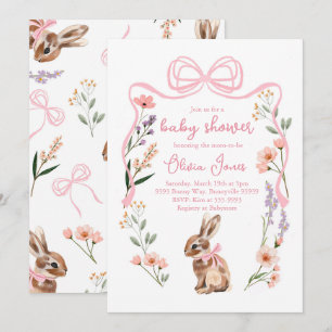 Bunny baby shower invitation fleurs arc rose fille