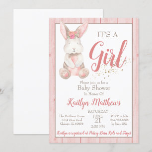 Bunny Baby shower Invitation pour Fille Bébé