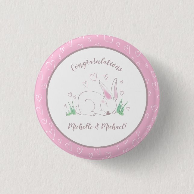 Bunny Baby Shower Spring Pink Girl 1 Inch Round Button (Front)