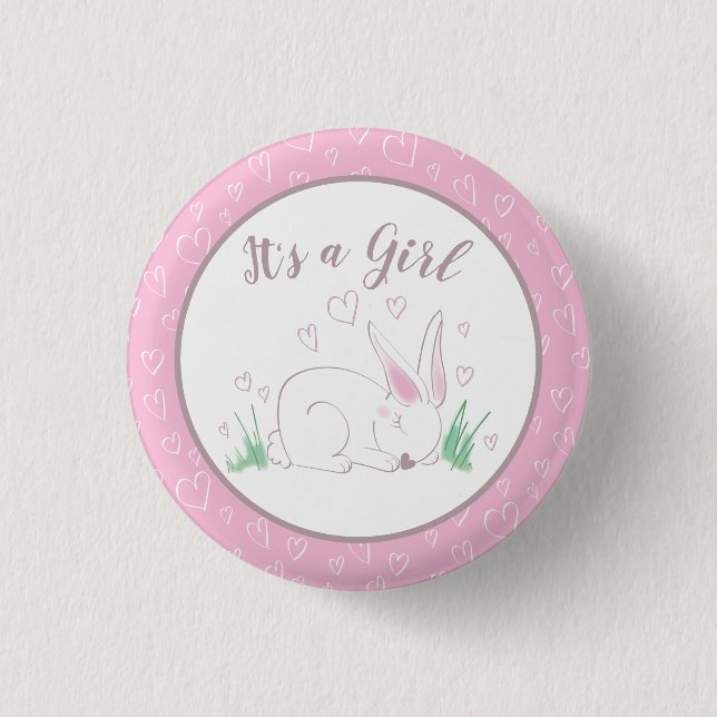 Bunny Baby Shower Spring Pink Girl 1 Inch Round Button (Front)