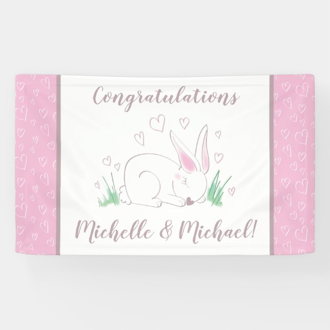 Bunny Baby Shower Spring Pink Girl Banner (Horizontal)