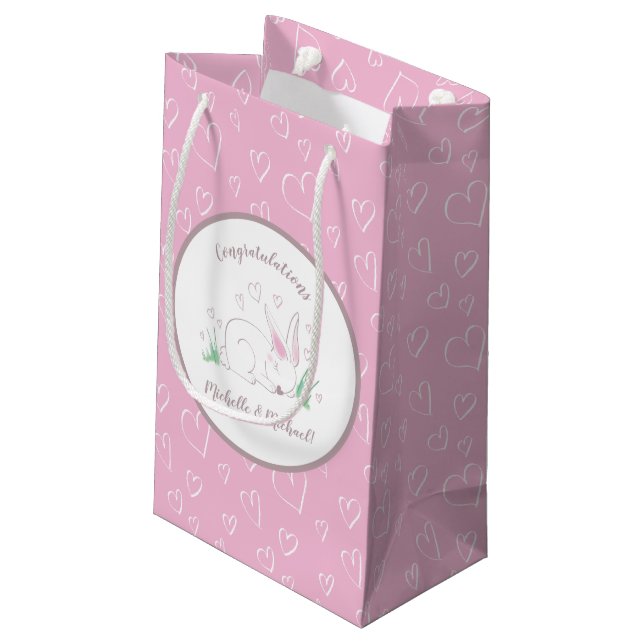 Bunny Baby Shower Spring Pink Girl Small Gift Bag (Back Angled)