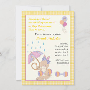Bunny baby sprinkle yellow plaid border invitation