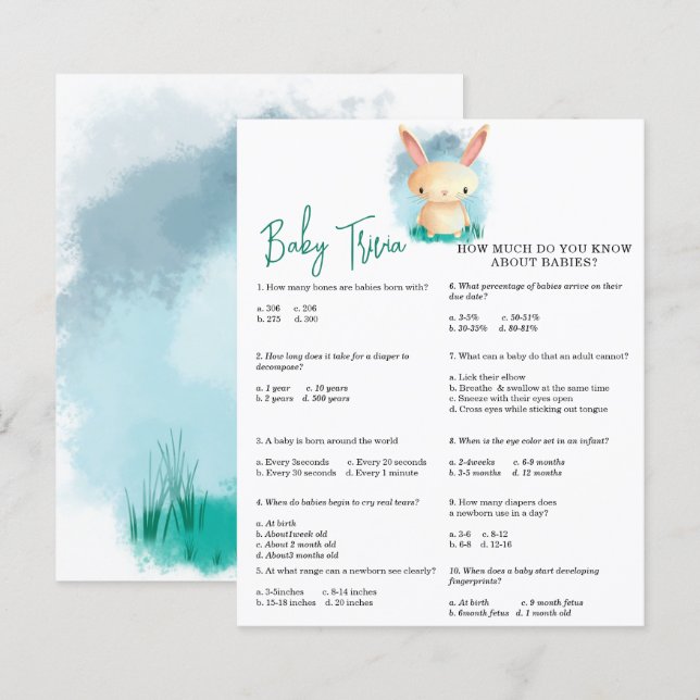 Bunny Baby Trivia | Baby Shower Game (Front/Back)