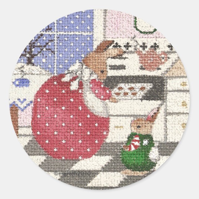 bunny baking cookies classic round sticker (Front)