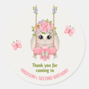 Bunny ballerina pink green floral girl birthday classic round sticker