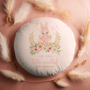 Bunny Ballerina We are Tutu Excited Baby Shower Round Pillow