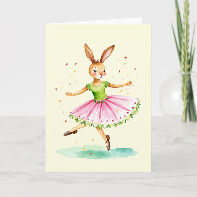 Bunny Ballet Watercolor Easter Card (Front)