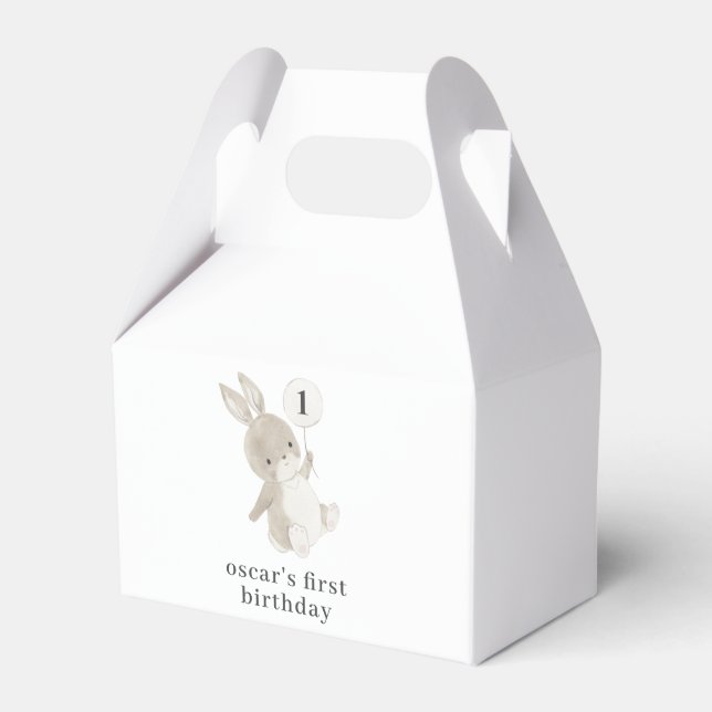 Bunny Balloon 1st Birthday Favor Box (Front Side)