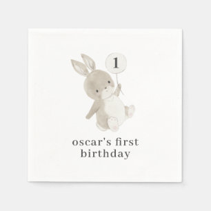 Bunny Balloon 1st Birthday Napkin