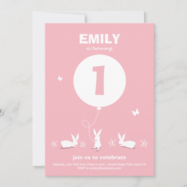  BUNNY BALLOON| Invitation Anniversaire de enfant  (Devant)