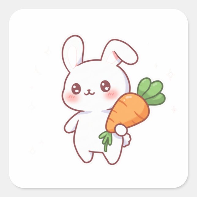Bunny & Balloon – Sweet Kawaii Style Square Sticker (Front)