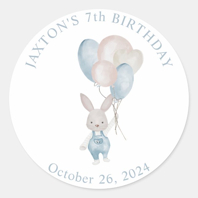 Bunny Balloons Birthday Classic Round Classic Round Sticker (Front)