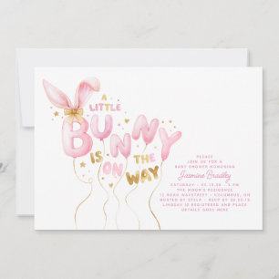 Bunny Balloons Pink and Gold Girl Baby Shower Invitation