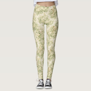 Bunny Bear Floral Garden Neutral Green Pattern Leggings