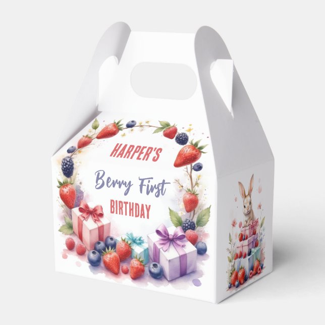 Bunny Berry First Birthday Strawberry Party - Favor Box (Front Side)