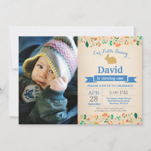 Bunny Birthday Boy Easter Egg 1st First Birthday Invitation