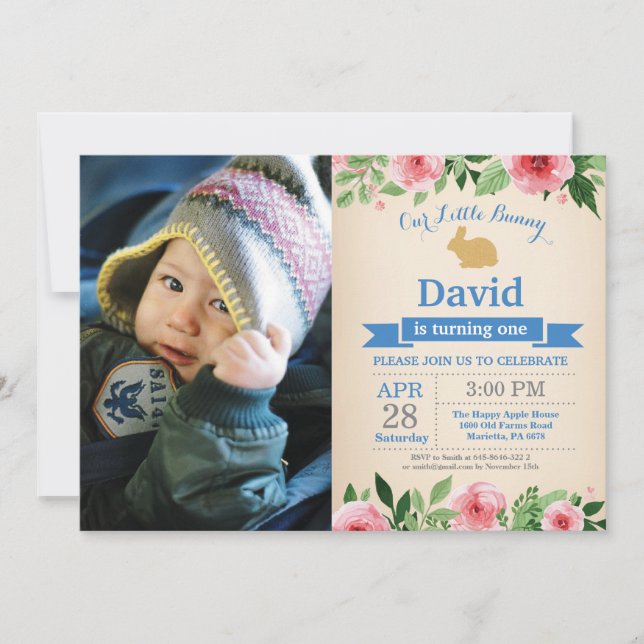 Bunny Birthday Boy Easter Egg 1st First Birthday Invitation (Front)