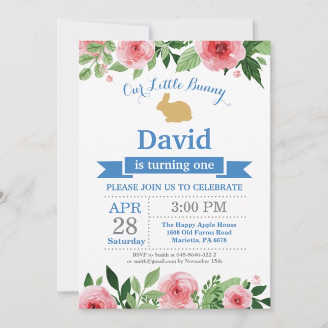 Bunny Birthday Boy Easter Egg 1st First Birthday Invitation (Front)