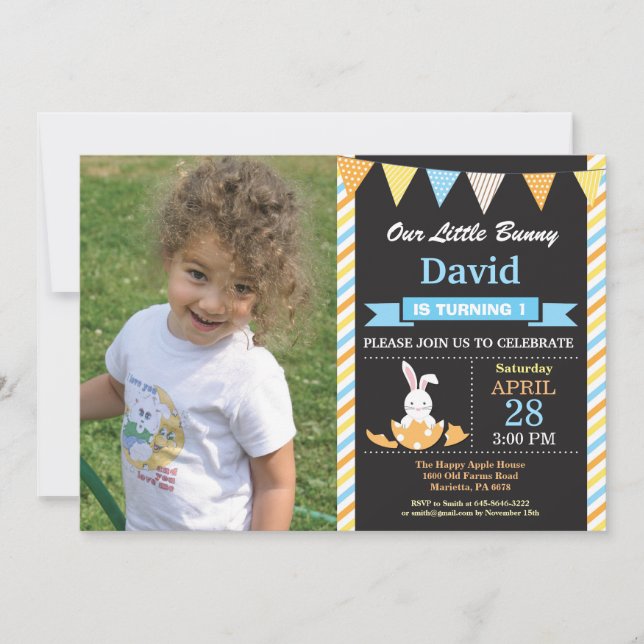 Bunny Birthday Boy Easter Egg Birthday Invitation (Front)