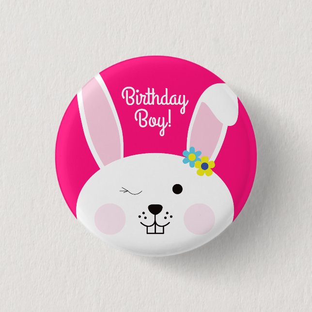 Bunny Birthday Cute Kid's Rabbit Party 1 Inch Round Button (Front)
