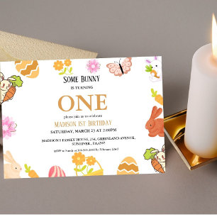 Bunny Birthday Easter Egg  1st First Birthday Invitation