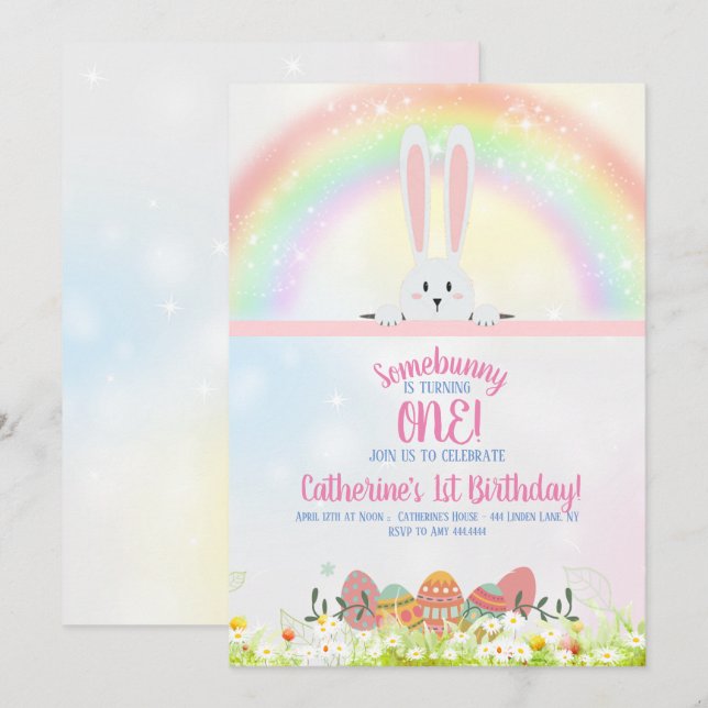 Bunny Birthday easter Invitation (Front/Back)