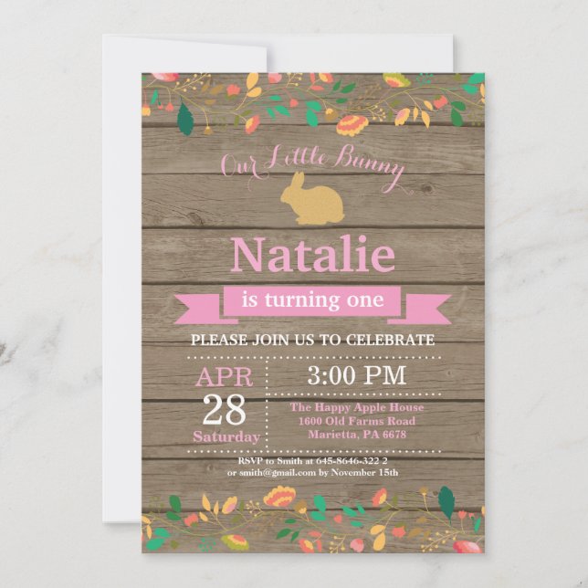 Bunny Birthday Girl Easter Egg 1st First Birthday Invitation (Front)