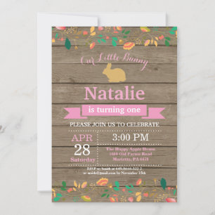 Bunny Birthday Girl Easter Egg 1st First Birthday Invitation