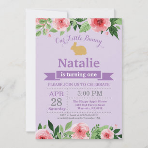 Bunny Birthday Girl Easter Egg 1st First Birthday Invitation