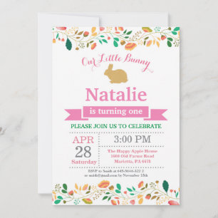 Bunny Birthday Girl Easter Egg 1st First Birthday Invitation