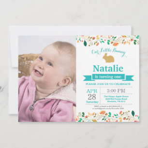 Bunny Birthday Girl Easter Egg 1st First Birthday Invitation