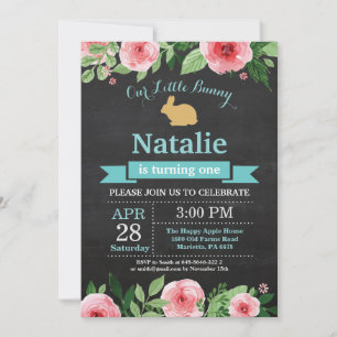 Bunny Birthday Girl Easter Egg 1st First Birthday Invitation