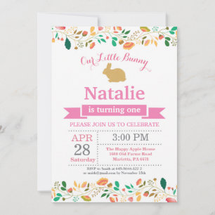 Bunny Birthday Girl Easter Egg 1st First Birthday Invitation