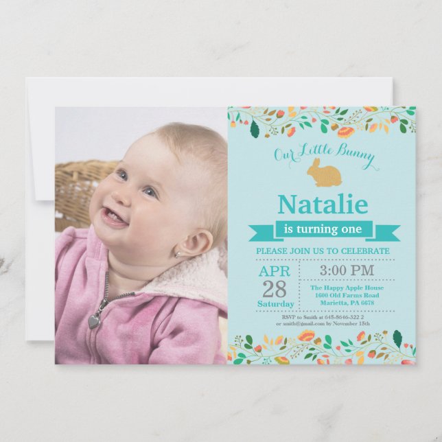 Bunny Birthday Girl Easter Egg 1st First Birthday Invitation (Front)