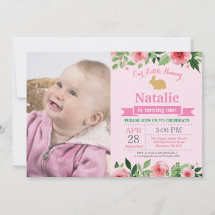 Bunny Birthday Girl Easter Egg 1st First Birthday Invitation