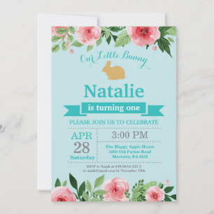Bunny Birthday Girl Easter Egg 1st First Birthday Invitation